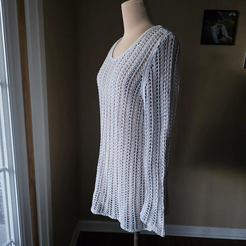 J.Jill Light Gray Open Knit Size Large 100% Linen Sweater - Picture 3 of 8